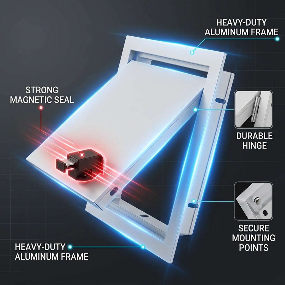 Trampilla Pladur de Aluminio Premium con Sistema Magnético a Presión, Puerta de Inspección Metálica para Paredes, Panel de Registro para Climatización y Cuadro Eléctrico(Negro,300 x350 mm)