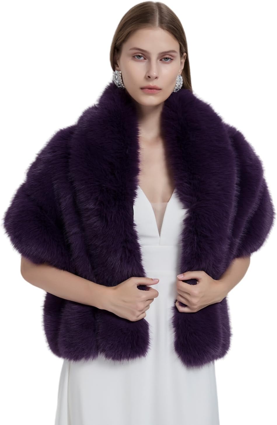 UMREN Women's Luxury Party Faux Fox Fur Long Shawl Cloak Cape for Winter