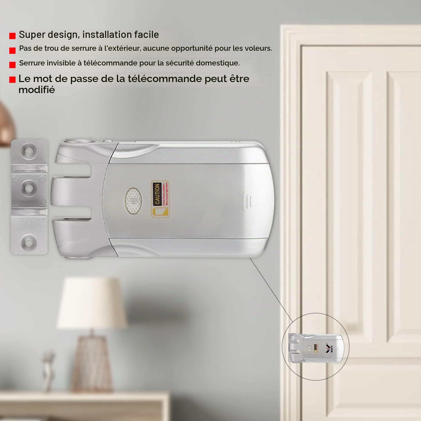 Wafu 010 Serrure de Porte Intelligente, Serrure de Sécurité WiFi D'entrée Pour Tuya Serrure de Porte Intelligente à Distance Sans Fil Invisible Sans Clé Touchant la Serrure