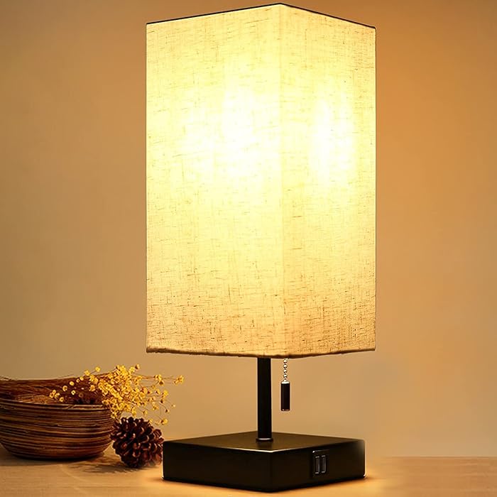 Buy Bedside Table Lamp Minimalist Nightstand Lamps with 2 USB Charing