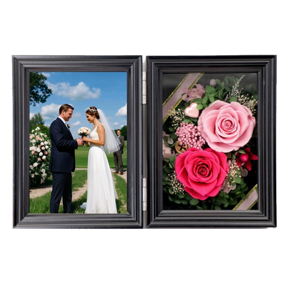 Marcos de fotos de flores preservadas personalizados, marcos de fotos de madera con rosas para fotos de boda impresas personalizadas, para un regalo creativo del día de San Valentín y cumpleaños para