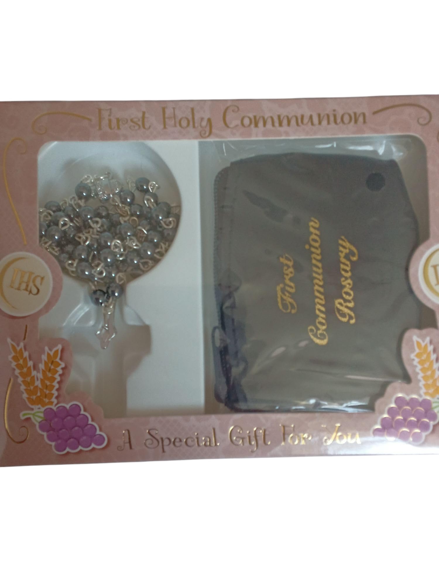 Boy's First Holy Communion Gift Pearl Effect Rosary & Communion Leather Purse Set …Communion Set in Clear Acetate Box