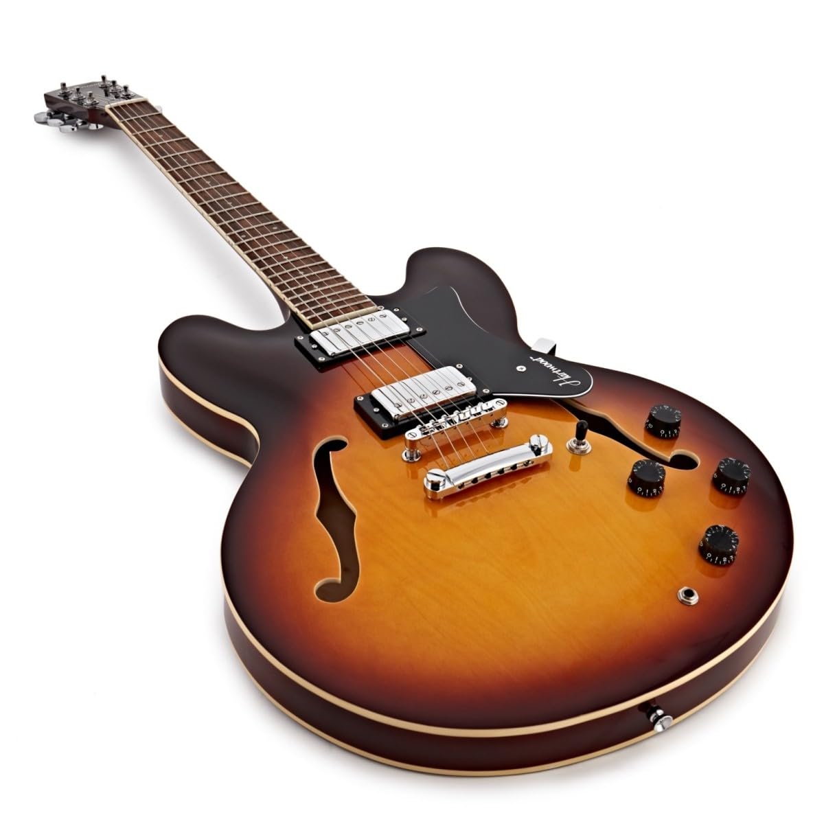 Hartwood Chitarra semi-acustica Revival e custodia rigida, Sunburst | Include Custodia Rigida, Ponticello Fisso per Accordatura Stabile e Sustain, Corpo Semi-Cavo in Tiglio, Sunburst