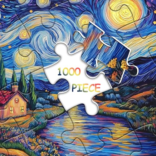 Rompecabezas de 1000 piezas Starry Night de Van Gogh, rompecabezas artístico de paisaje natural para adultos miniatura 7