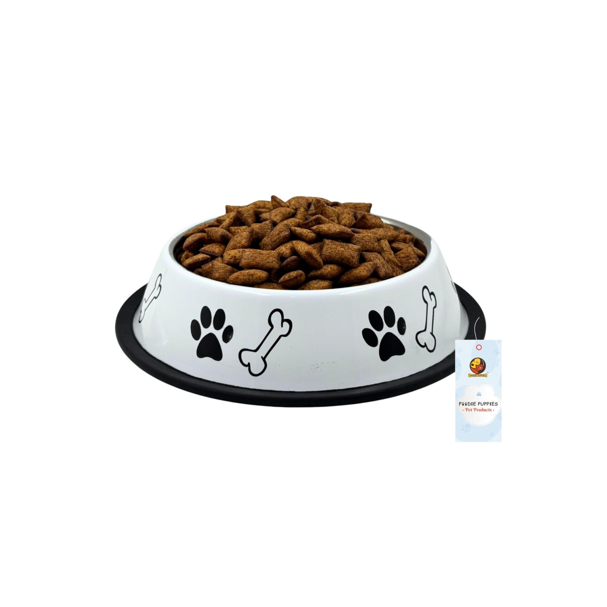 Foodie Puppies Stainless Steel Paw Bone Printed Bowl for Dogs, Cats & Any Pets - 700ml, Medium (Royal White) I Non-Skid Rubber Bottom Food/Water Bowl I Non-Toxic & 100% Safe for Pets