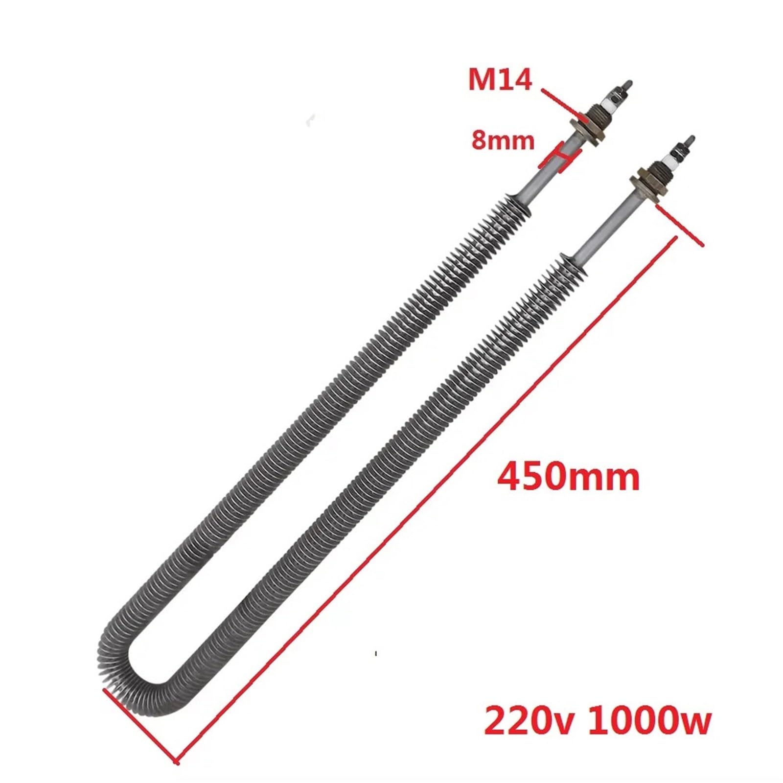 Heizelement M14 Gewinde U-Form Lufterhitzer Elektrorohr 230V 1000W Edelstahl 304 1Stk