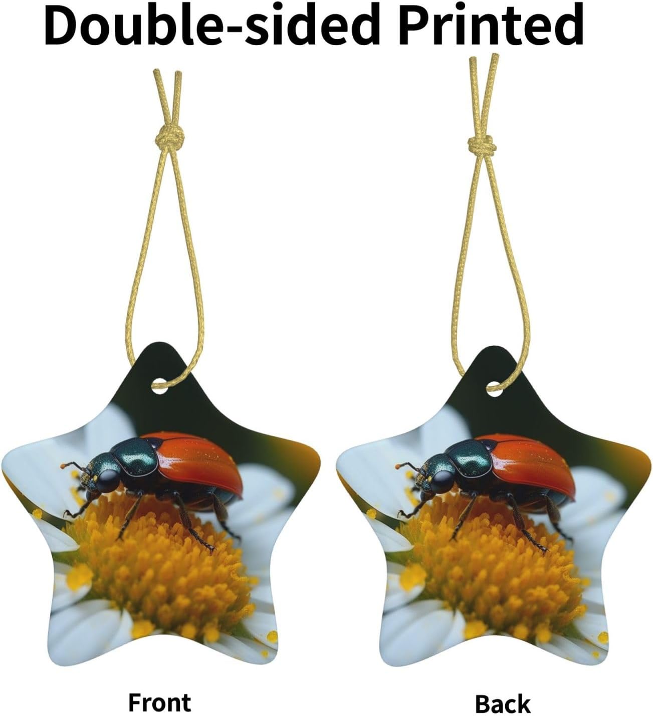 Christmas Ornaments Ceramic Star Shaped Christmas Hanging Ornament Double-Sided Insects and Flower Print Christmas Tree Pendants for Xmas Tree Fireplace Party Holiday Wedding