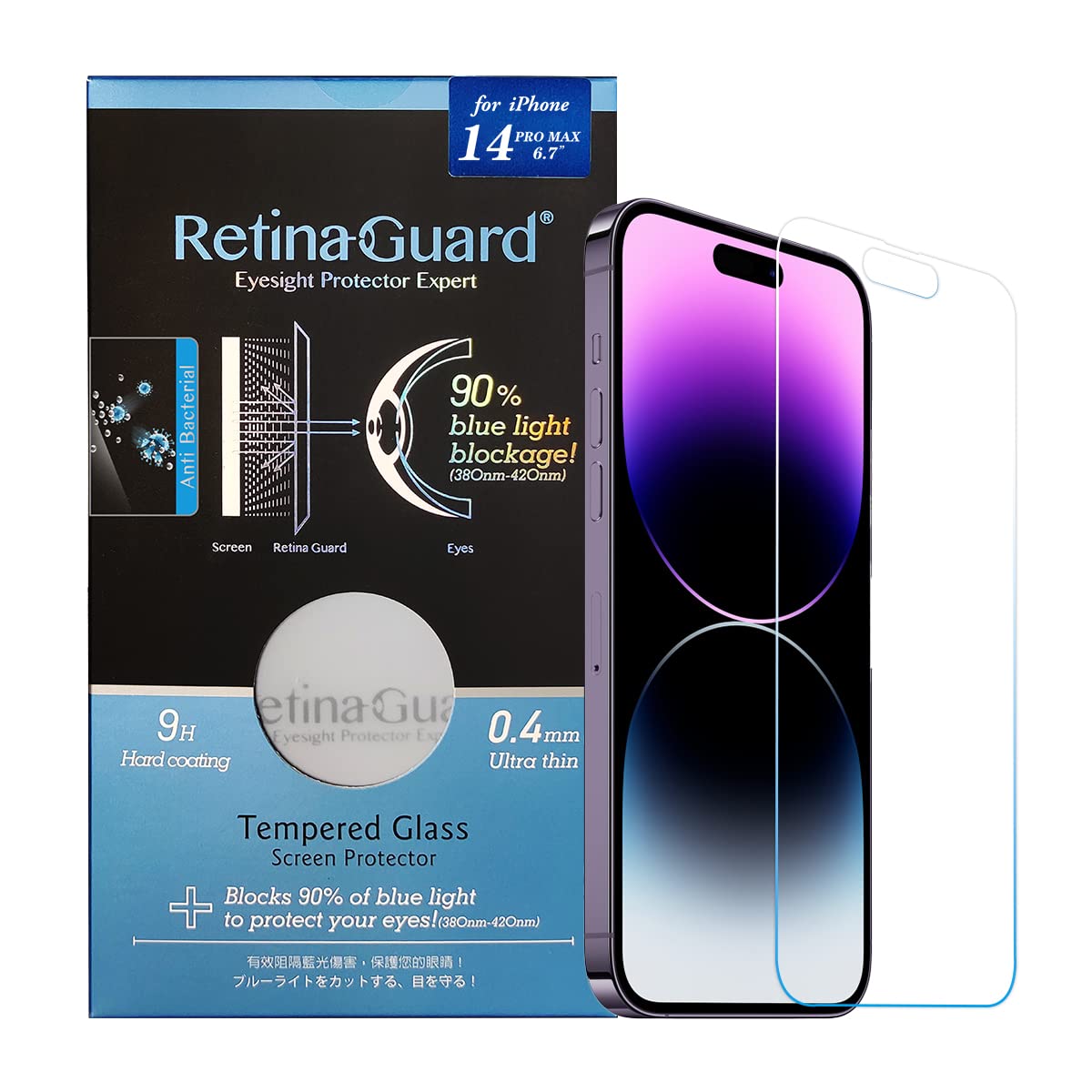 Anti Blue Light Tempered Glass Screen Protector with Sliver Ion for iPhone 14 Pro Max, SGS and Intertek Tested, Blocks Excessive Harmful Blue Light, Reduce Eye Fatigue (6.7")