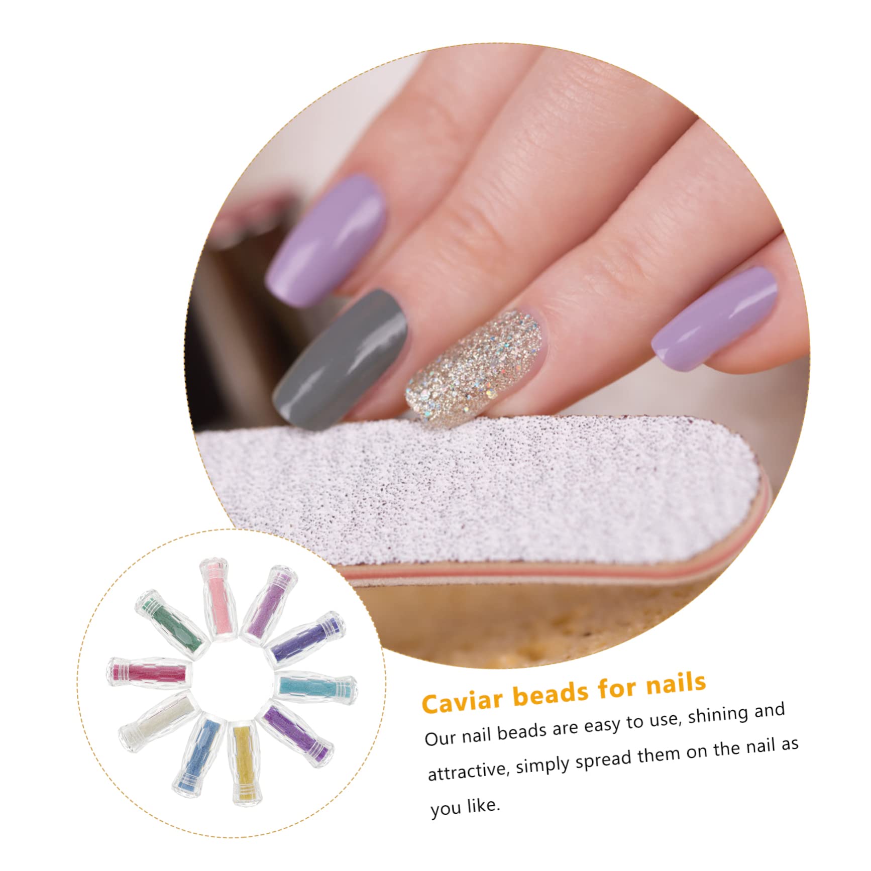 Cuentas de Caviar para Uñas de Vidrio 10 Botellas Microperlas