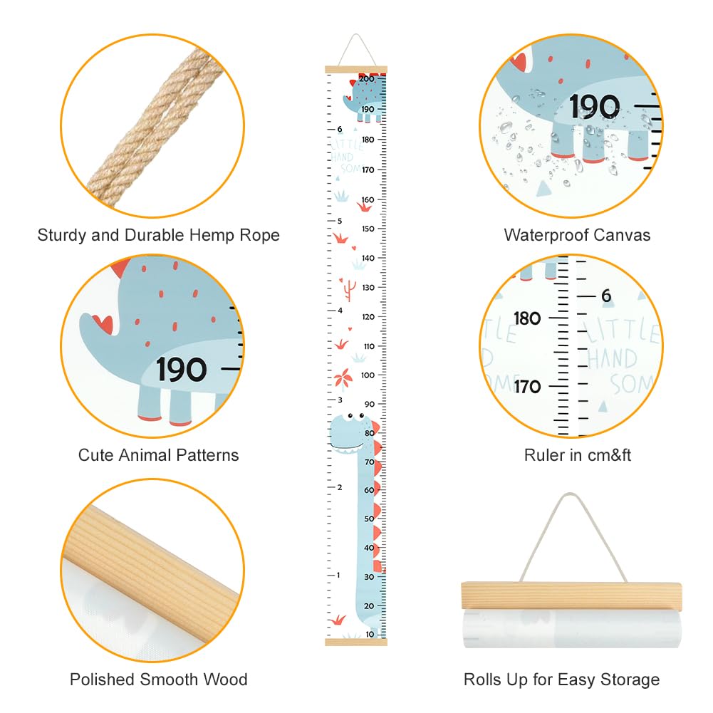Aolso Metro Altezza Bambini da Parete, Altezza Grafico, Bambini Altezza Crescita Grafico misurazione, Animali Adesivi Da Parete,Rimovibile Decorazione Murale,Tabella di crescita (Dinosauro)