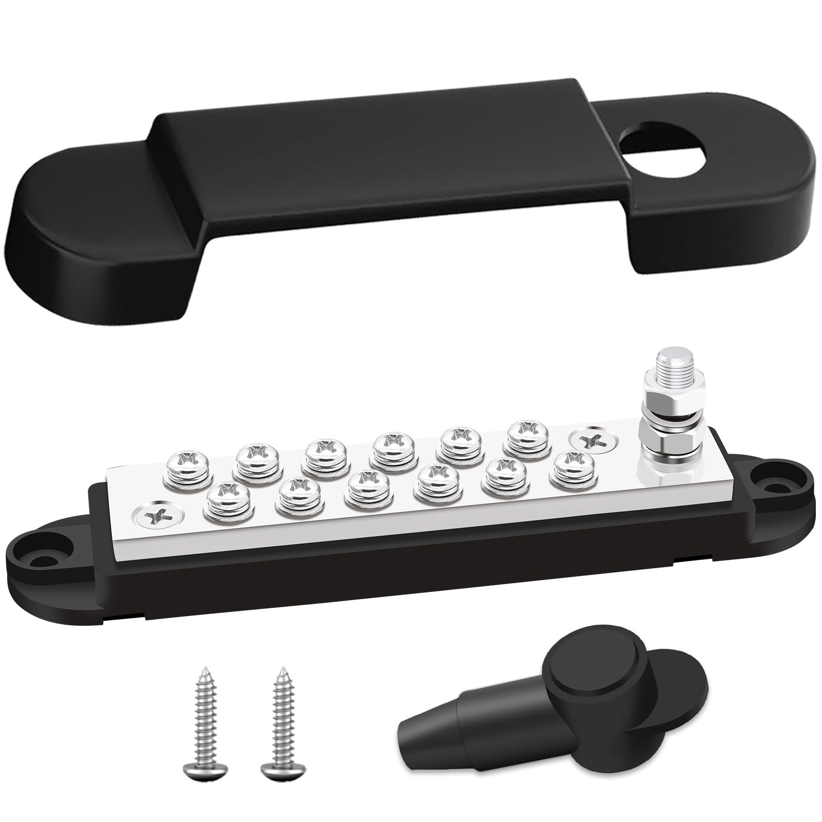 Aienxn Marine Bus Bar 12V 150A 1/4" Stud Power Distribution Block, Buckle Designed Bottom Battery Busbar, Automotive Buss Bar 12v for Car, Boat and