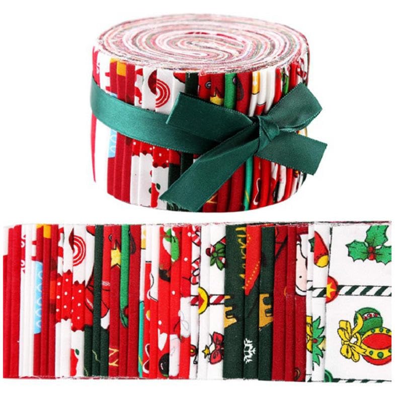 CraftsFabrics 6,5 x 100 cm, 20 rollos de gelatina precortados con estampado navideño, tela 100% algodón para acolchar, álbumes de recortes, costura, manualidades, patchwork