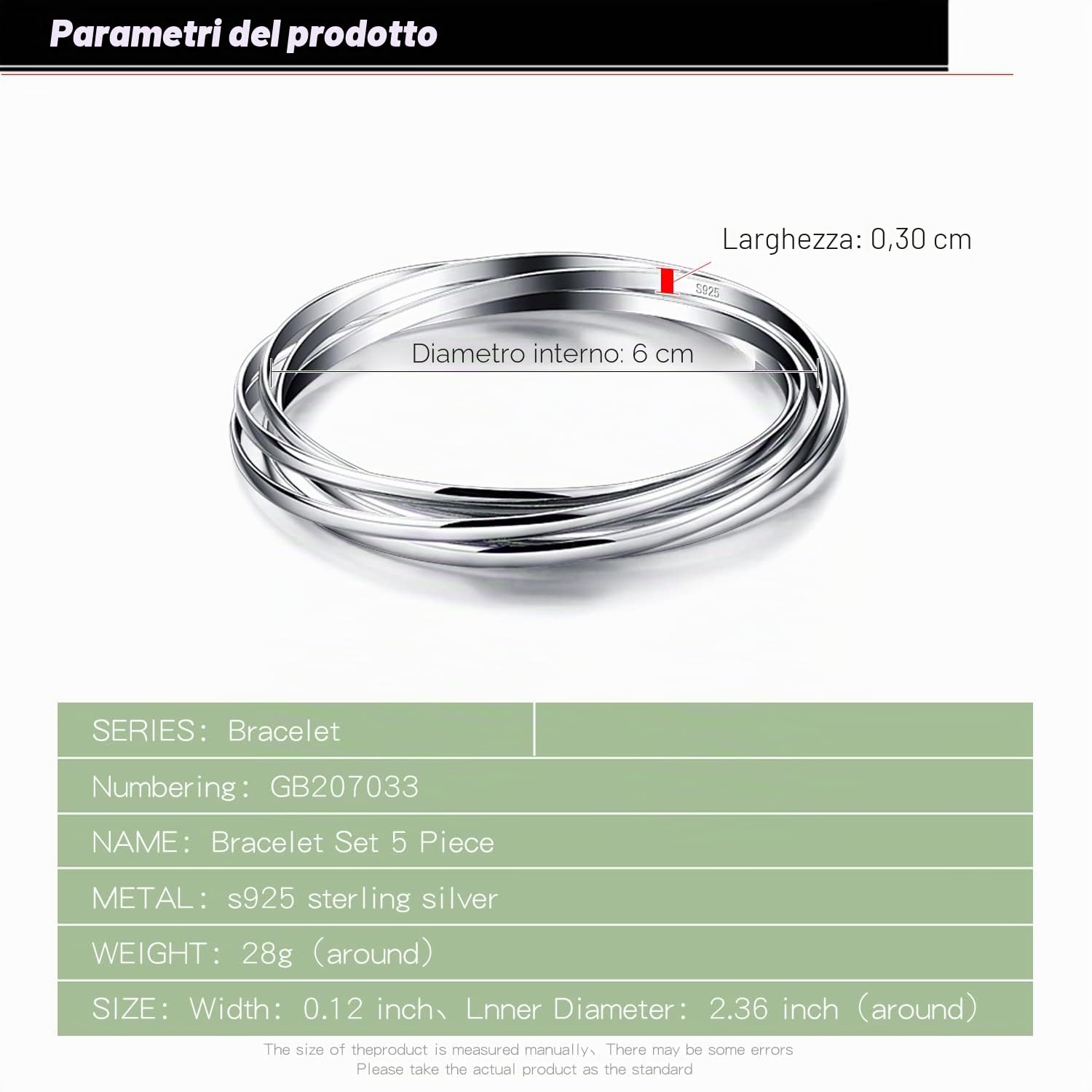 Dankadi Bracciale sottile - Set di 5 in 925 in argento dorato largo 3 mm, piatto semi-rotondo, 60 65 68 mm, diametro a cerchio 5 pezzi di polsino liscio semplice classico per donna madre