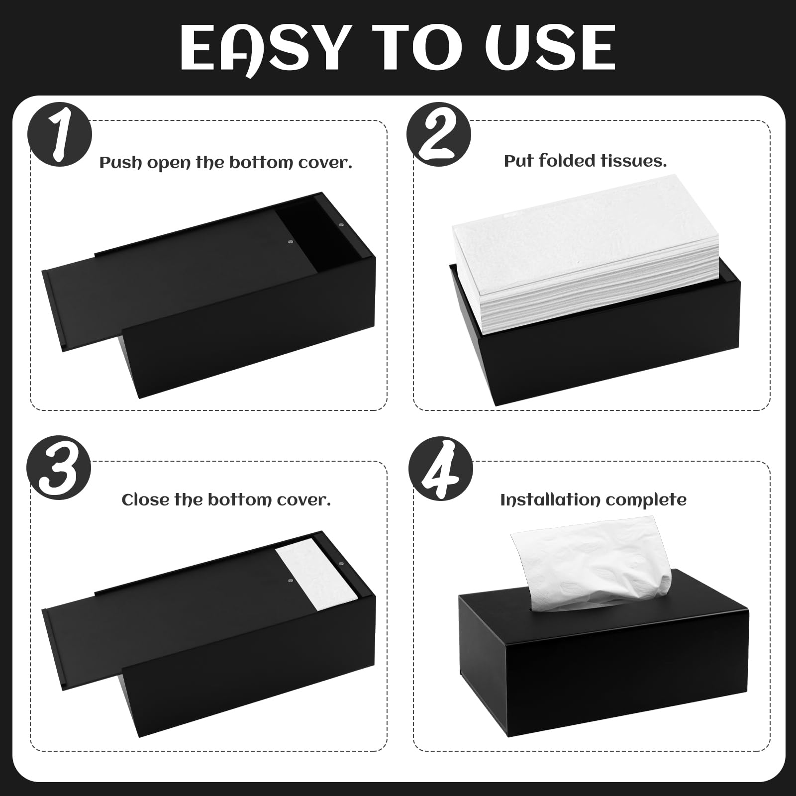 Porta Fazzoletti Rettangolare, Acrilico Carta del Tessuto Dispenser, Fondo Magnetico, 25 * 13 * 9cm Nero con Porta Scorrevole per Casa, Ufficio, Hotel