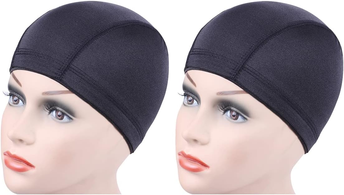 2 Pc Dome Cornrow Wig Caps Easier Sew In Hair Stretchable Weaving Cap Elastic Nylon Breathable Mesh Net hairnet (2PCS Dom cap S, Black)