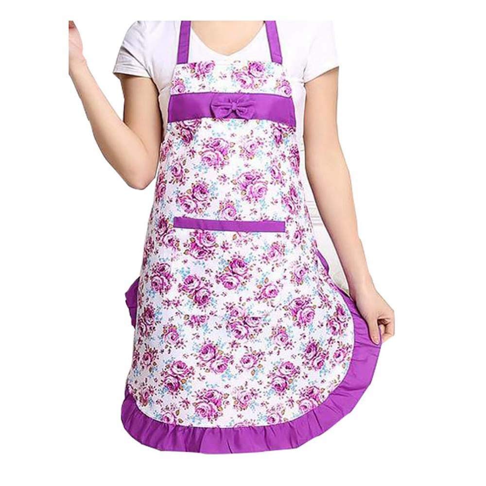 Delantal de cocina a prueba de aceite para mujer, ajustable, para cocina, cocina, cafetería, cafetería, estampado de flores, delantales de limpieza con lazo, con bolsillo
