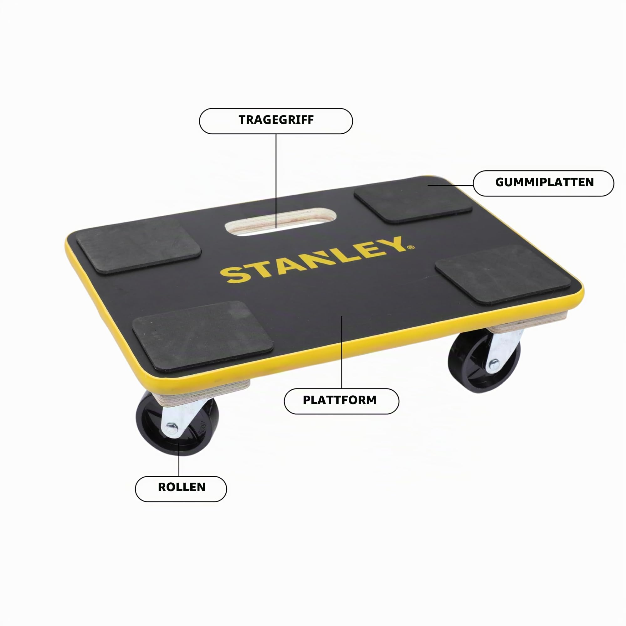 Stanley Möbelroller MS572 - Tragfähigkeit bis zu 200KG - Transporthilfe - 45 x 30 x 13,5 cm - Kunststoff - Schwarz/Gelb