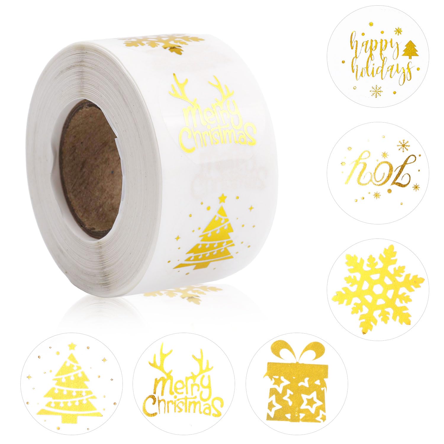 500 Autocollants Ronds De Noël - 6 Styles Flocons De Neige, Étiquettes Cadeaux Scrapbooking - 4
