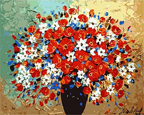 DIY Paint by Numbers Kits, Amiiba Stitch Life, Colorful Flowers and Bubbles 16x20 inch Acrylic Painting by Number Wall Art Crafts (Stitch, Without Frame)