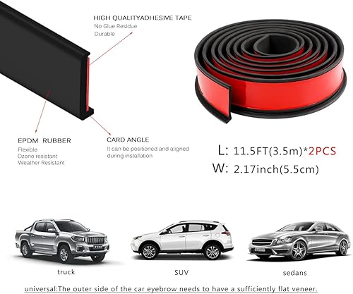 Miniatura 2 de XmuxHai 2.17 pulgadas x 11.5 pies x 2 piezas para rueda de automóvil, borde de borde de borde, protector universal de goma para llantas de automóvil