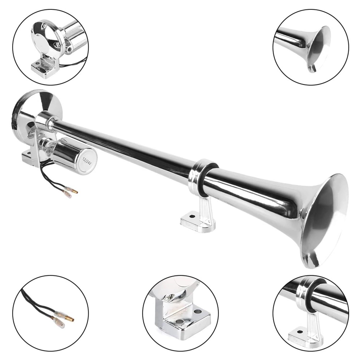 Tromba Camion 12v,150db Air Horn Cromato,Trombe Camion Con Compressore,Universale Per Auto, Moto,Barche - Incl. Kit Di Montaggio e Tubo Flessibile
