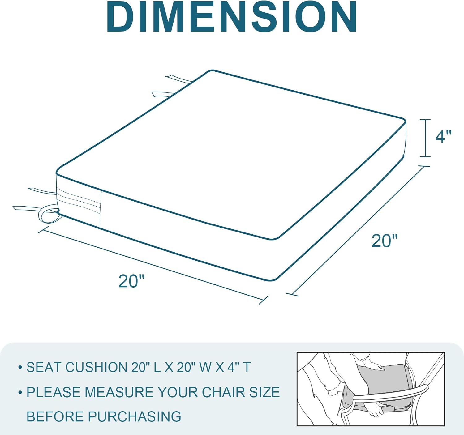 Set of 2 Outdoor Chair Cushions 20 x 20 x 4, Water Repellent Patio Seat Cushion with Removable Cover, All Weather Thick Chair Cushion for Wicker、Sofa、Patio Furniture,Vines Black