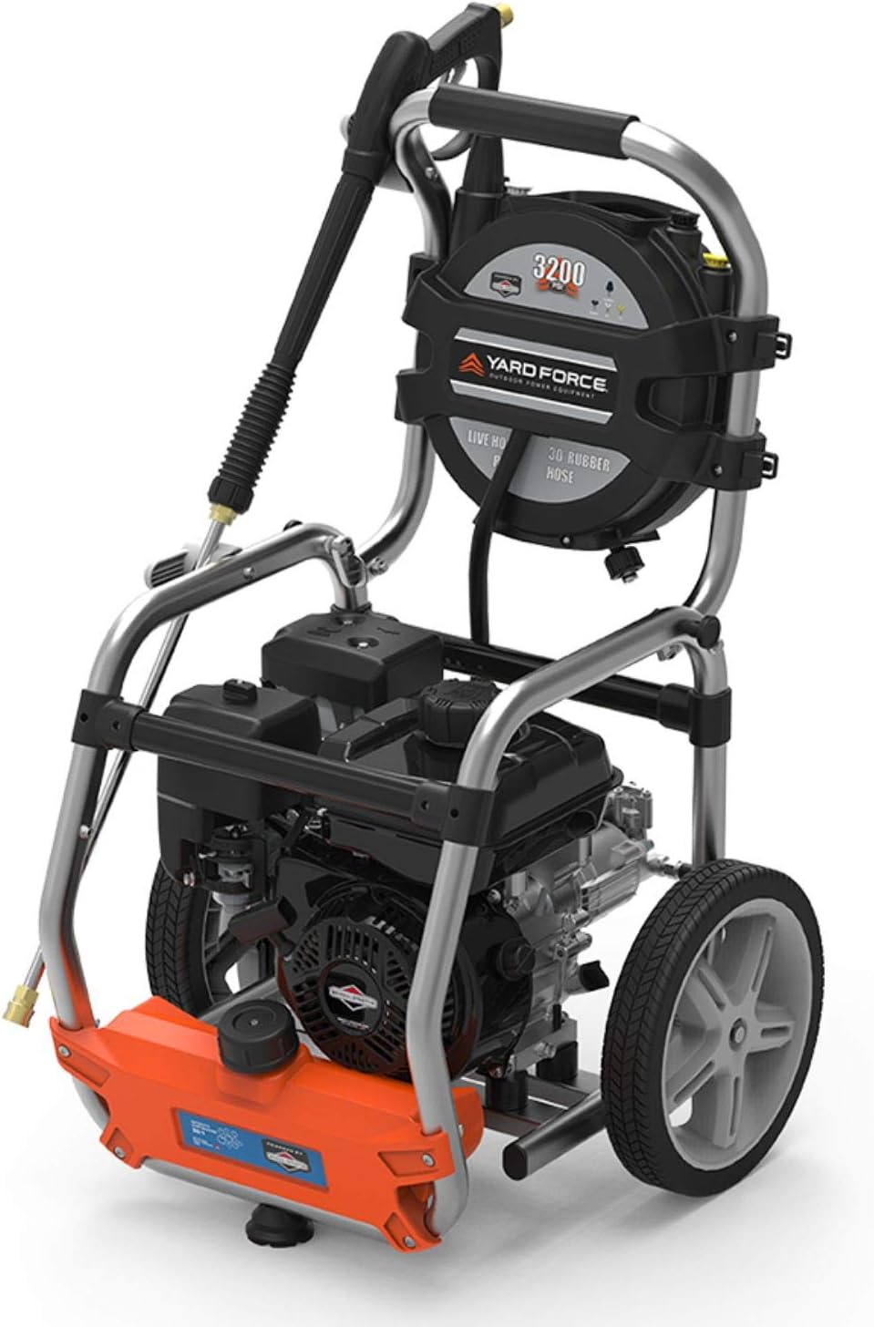 YARD FORCE YF3200 3200 Psi Gas Pressure Washer, 2.5 GPM, Roll-Cage Frame, Folding Handle, One Size, Black/Silver/Orange