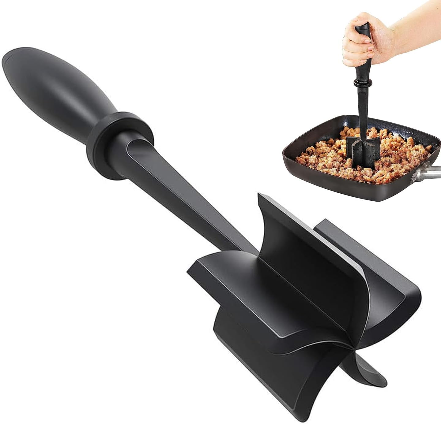 Meat Mince Masher Meat Chopper Ground Beef Masher and Mix Heat Resistant Non Stick Handle Nylon Multifunctional Chopper for Hamburger Meat, Beef