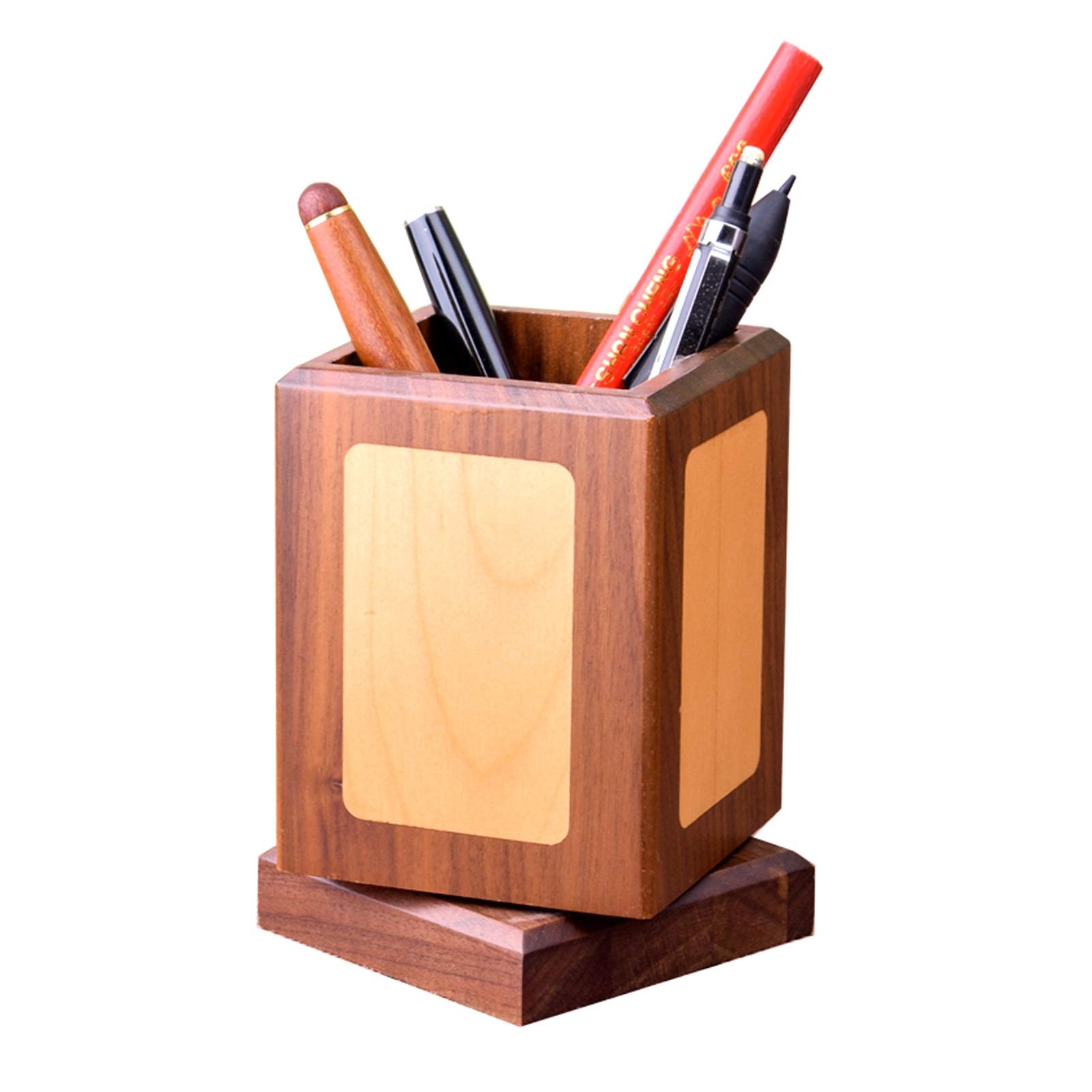 Kreative rotierende Stifthalter Holz Desktop Aufbewahrungsboxen Schreibtisch Bleistift Organizer Büro Sundries Aufbewahrungsschule Schreibwaren Inhaber (Color : Brown, Size : A)