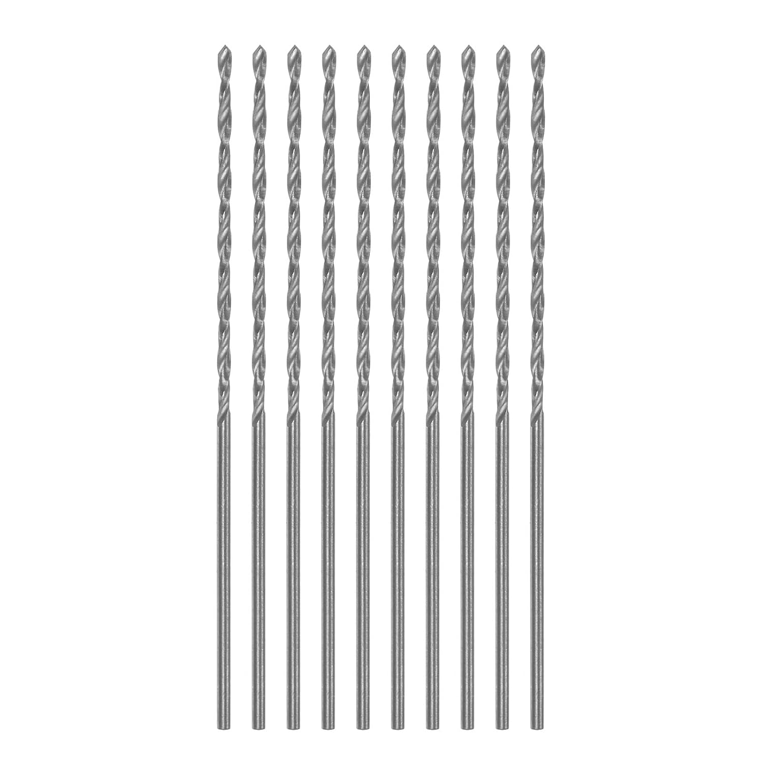 HARFINGTON 10pcs Extra Long Drill Bits, 1.6mm HSS Drill Bit with High Speed Steel Straight Shank 75mm Length for Metal Woodwork Plastic Aluminum Alloy