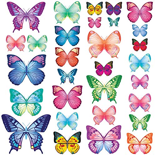 DECOWALL DS9-1302 30 Vibrant Butterflies Kids Wall Stickers Wall Decals Peel and Stick Removable Wall Stickers for Kids Nursery Bedroom Living Room d?cor