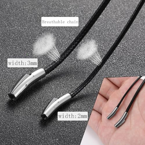 RWQIAN Lederkette Herren Leder Halskette 61cm mit Verschluss Lederband Kette für Damen Schwarz Kautschuk Kette 3mm Schmuck