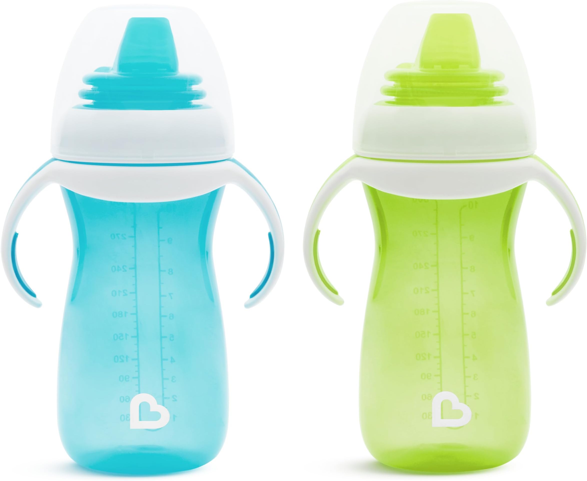 Munchkin Gentle Transition Sippy Cup with Trainer Handles, 10 Ounce, 2 Pack, Blue/Green | Gentle, Transition, with Trainer Handles