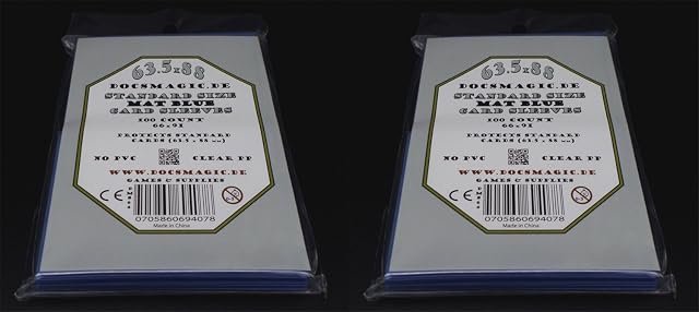 docsmagic.de 2 x 100 Mat Blue Card Sleeves Standard Size 66 x 91 - Pochettes Bleu - PKM - MTG