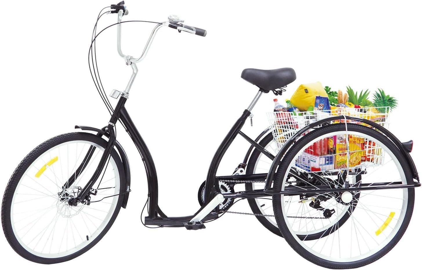 26 Zoll-Dreirad Für Erwachsene, 6 Gang Dreirad Mit Einkaufskorb, 3 Rad Fahrrad Dreirad Für Erwachsene, City Bikes, Schwarz 26inch