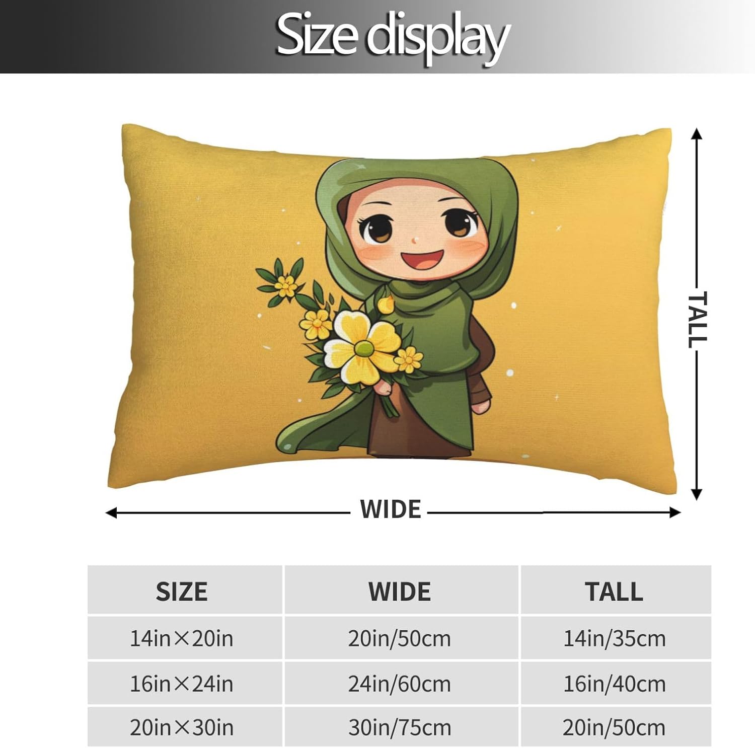 Small/Standard/Queen Pillowcases Set of 2, Cartoon Muslim Girl Pillow Cases for Hair and Skin, Soft Breathable Pillow Cases Cover with Hidden Zipper, 16"x24" Pillow Covers for Sleeping Gift