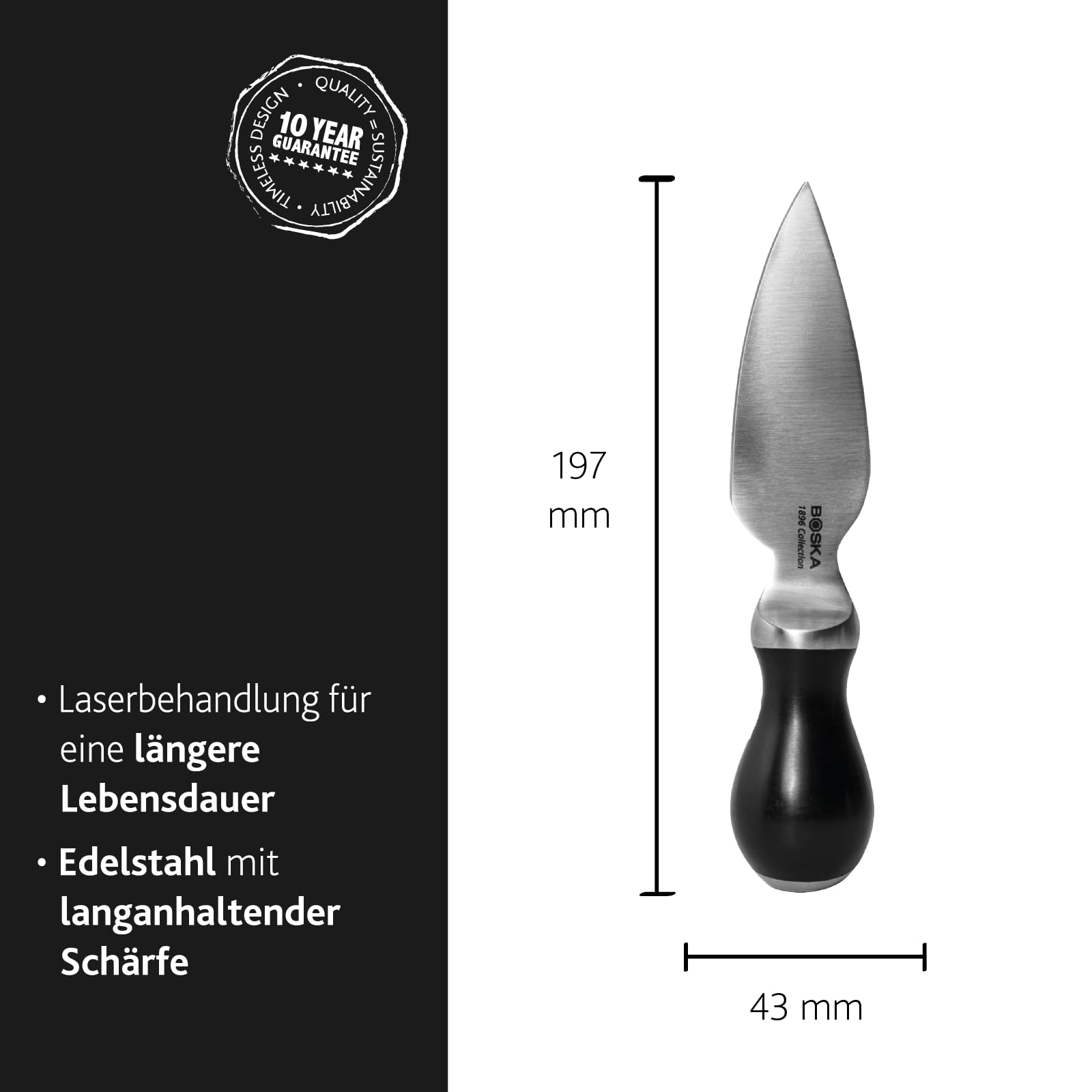 BOSKA Parmesanmesser PRO, 11 cm - Premium Qualität - Edelstahl - Für Hartkäse wie Parmesan - 1896 Kollektion