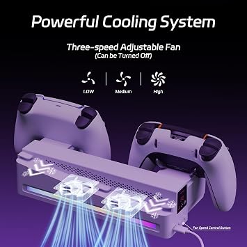 Hosanwell PS5 Slim Horizontal Bracket, Cooling Bracket with Dual Controller Charger for Playstation5 Slim, RGB Lights and Cooling Fan Stand, White