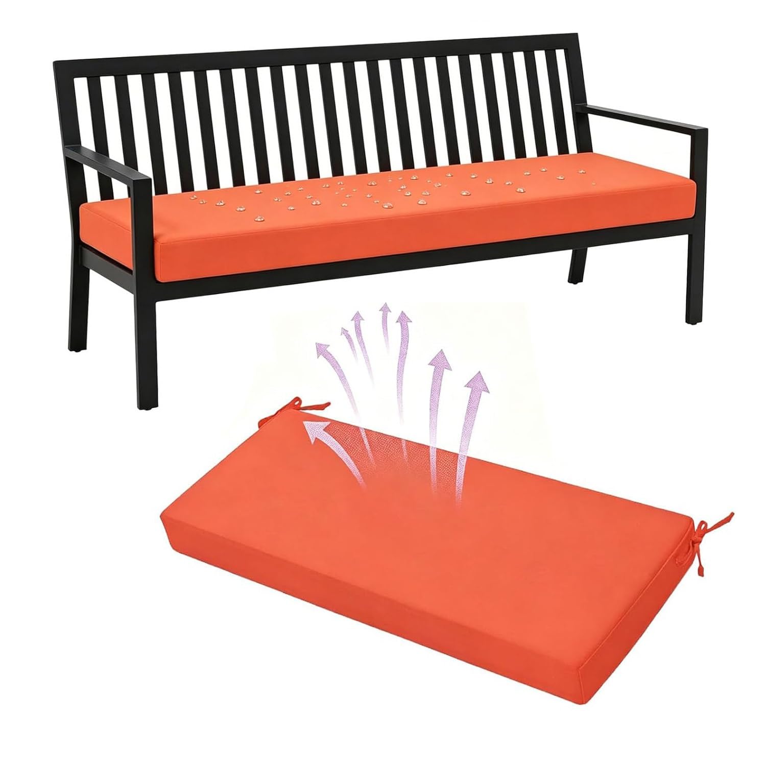 Coussin de banc extérieur étanche et antidérapant avec housse lavable orange
