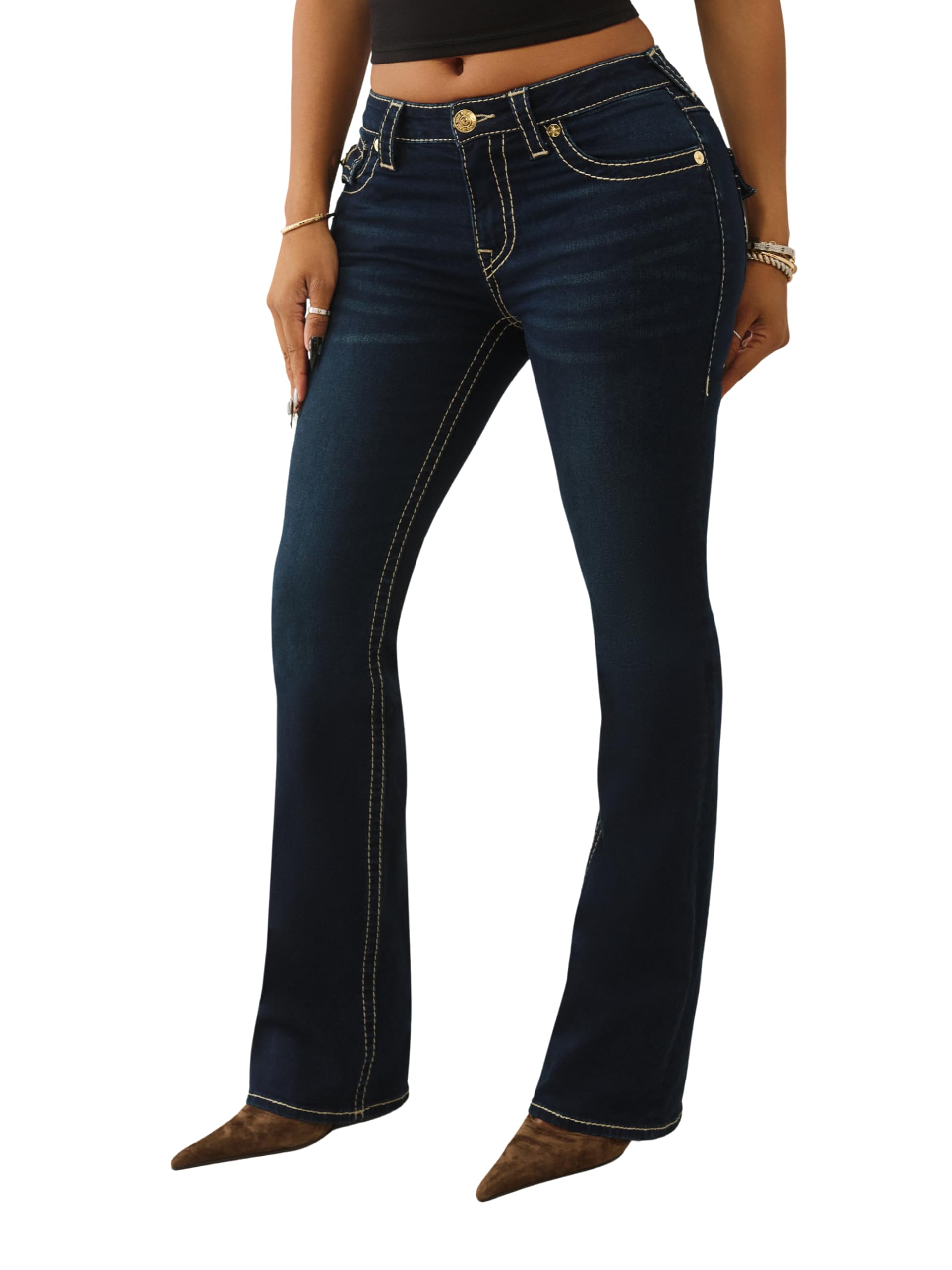 True Religion Damen Becca Big T Flap Bootcut Jeans