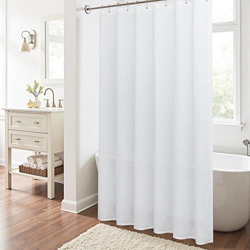 Miniatura 4 de KOUFALL Cortinas de ducha blancas de 80 pulgadas de largo para baño, tela de lino natural, impermeable, juego de cortinas de ducha con ganchos, 72