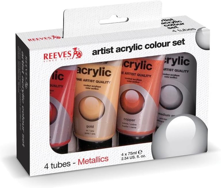 Reeves 4-Pack Acrylic Color Metallic Tube Set, 75ml (8390904)