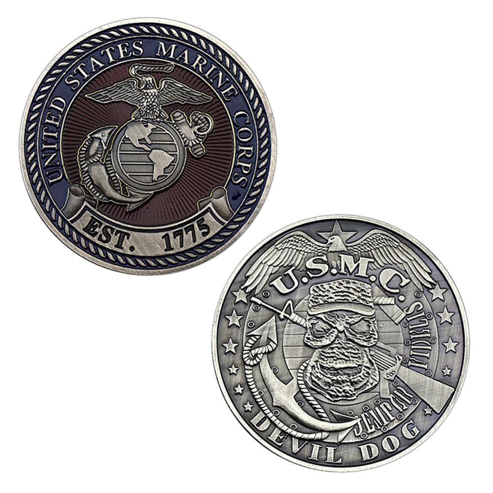 United States Marine Corps Challenge Coin EST.1775 U.S.M.C diabeł pies metalowy medal z plastikowym etui rzemiosło artystyczne