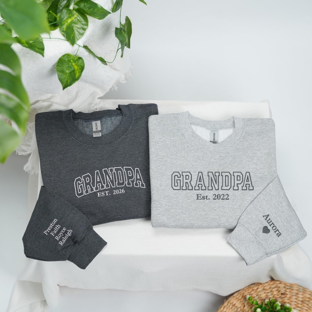 COUPLEHOODIES Custom Embroidered Grandpa Dad Sweatshirt with EST Year and Kids Name – Gift for Fathers Day Birthday Christmas - Image 3