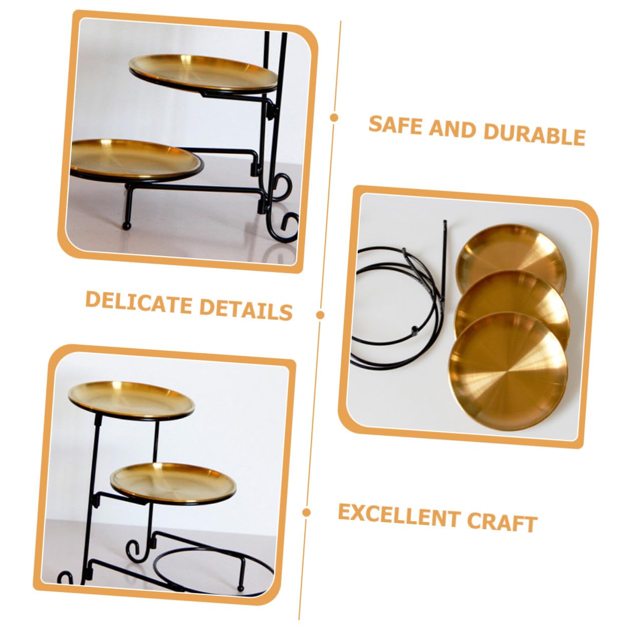 PartyKindom Piatto per Dolci a 3 Livelli in Acciaio Inossidabile Oro | Frutta Secca e Caramelle, Leggero e Rifinito, Uso Outdoor Picnic e Regalo Inaugurazione Casa