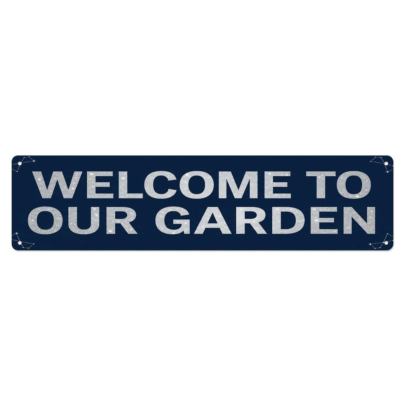 Vintage Welcome to Our Garden Midnight Blue Metal Tin Sign