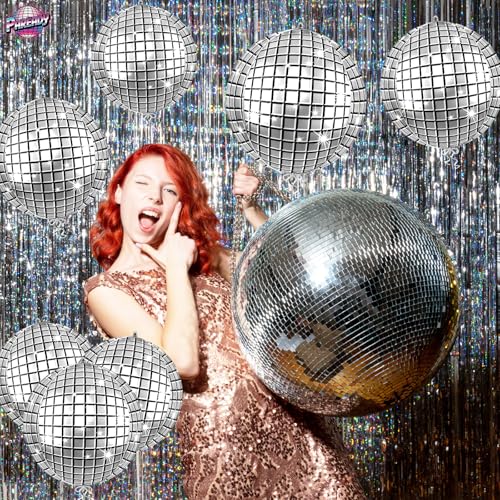 Image of 6pcs 22 Inch Silver Disco Ball Balloons, Silver Big Disco Balloons, 4d Large Foil Aluminum Balloon For Birthday Baby Shower 70s 80s 90s Theme Party Wedding Engagement Graduation New Year Decoration