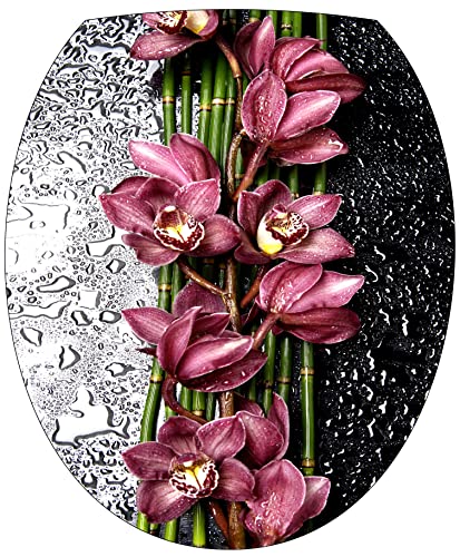 Stickers WC Orchidée bambous Zen - Stickers autocollant abattant WC 35x42 cm - 2142