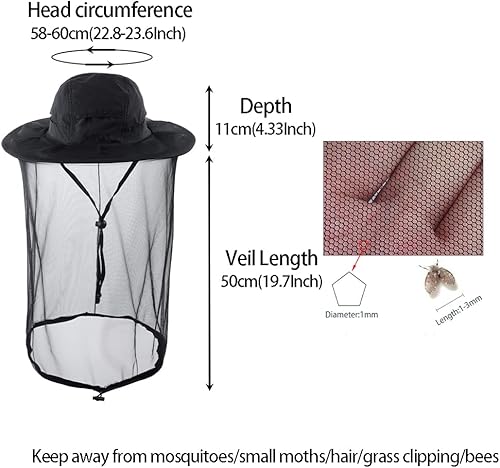 Vista 15 de Sombrero de red para la cabeza, apicultor de apicultura, velo, sombrero de malla de caza, gorra de capó de capó de atrapador de abejas, disfraz