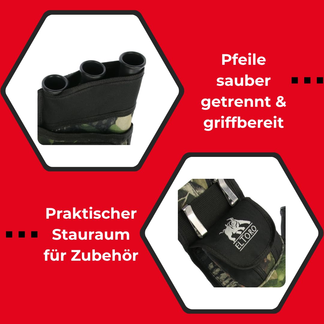 elToro Seitenköcher Sys Rechtshand, Gürtelköcher für Bogenschießen | 3 Röhren für Pfeile, Köcher für Pfeil und Bogen, Bogensport Zubehör